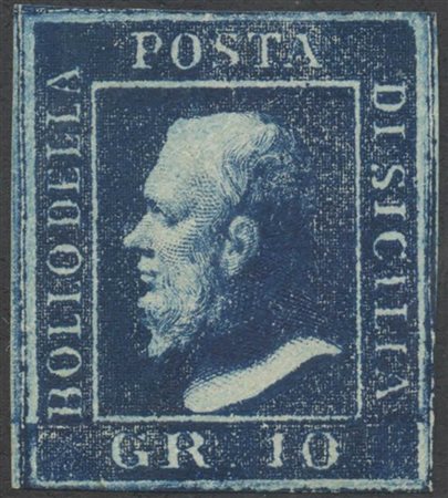 1859, 10gr Azzurro Cupo N.12 nuovo senza gomma. Interessante stampa secca. (Lux) (A.Diena) (Cat.450++)