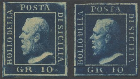10gr. N.12 due esemplari in diverse tonalità. Nuovi con gomma. Linguellati.  (A+) (A.D.) (Cat.3600)