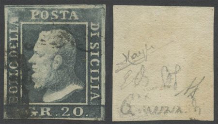 1859, 20gr. Grigio Ardesia N.13, usato. (A+) (Em.Diena, A.Diena ,Raybaudi) (1650)