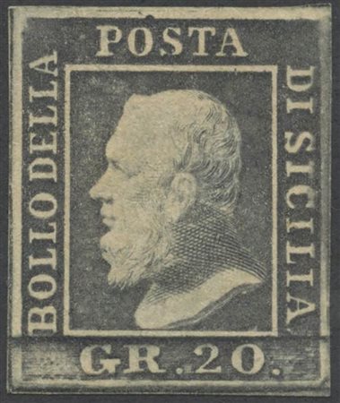 1859, 20gr. Ardesia Violaceo, nuovo con gomma parziale. (A+) (A.Diena) (-)