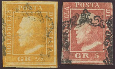 1859, 1/2gr. e 5gr. Usati, entrambi difettosi.(B) (Cat.3100++)