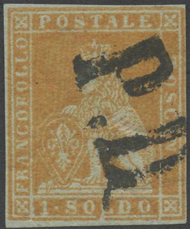 1851, 1s. Giallo Bistro su Azzurro, Usato. (A+) (A.Diena, Oliva, Cert. En.Diena) (Cat.3250)