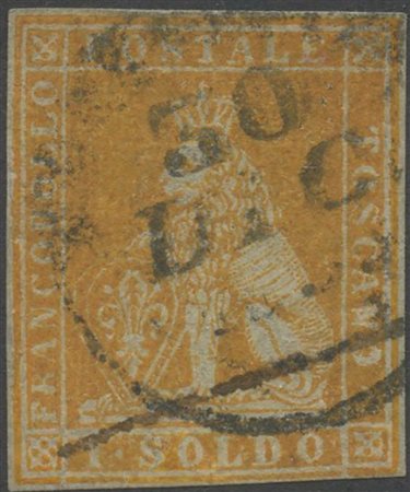 1851, 1s. Ocra su Grigio, usato. (A-) (Cat.3000)