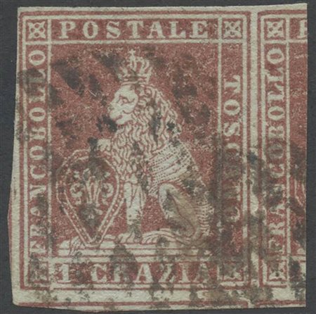1851, 2cr. Bruno carminio su grigio (Tonalità Chiara) N.4f, Usato. (Lux) (A.Diena) (Cat.250++)