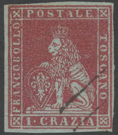 1851, 2cr Carminio su Azzurro, usato. (A) (Raybaudi,A.Diena) (Cat.550)