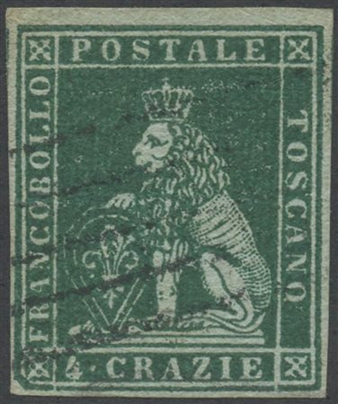 1851, 4cr. Verde su grigio N.6. (Lux)  (Cat.300++)