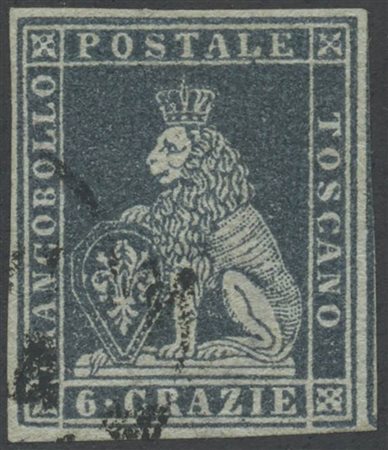 1851, 6cr. Grigio Scuro su grigio N.7f, usato. (A+) (Cat.450)