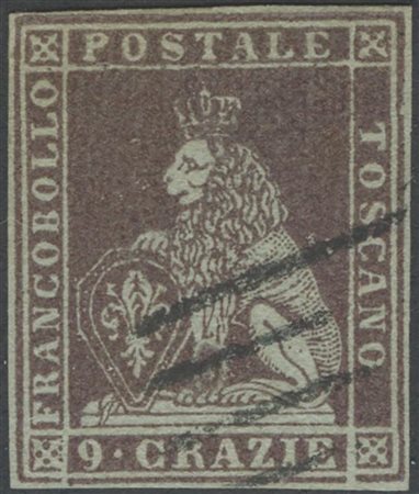 1851, 9cr. Bruno violaceo su grigio. (A+) (Cat.1450)