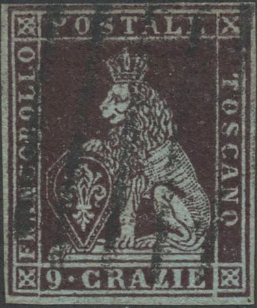 1851, 9cr.Viola Bruno Scurissimo su azzurro N.8a  usato. (A+) (Cert.Luigi Guido) (Cat.1500)