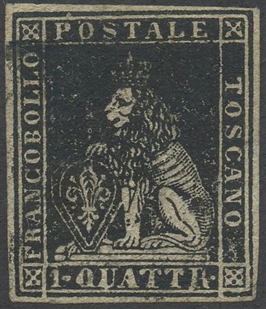1857, 1q. Nero N.10, usato. (A+) (Cert. Luigi Guido) (Cat.1250)