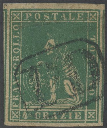 1857, 4cr. Verde N.14, usato. (A+) (Cat.300)