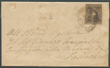 6.6.1860, Lettera da Porto S. Stefano per Follonica affrancata tramite un 10c.bruno N.19. (A) (A.Diena) (900)