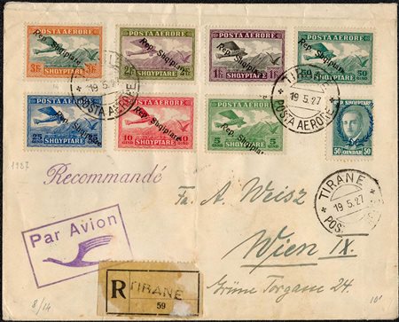 19.5.1927, Lettera da Tirana affrancata tramite i N.A8/A14 + 157A
