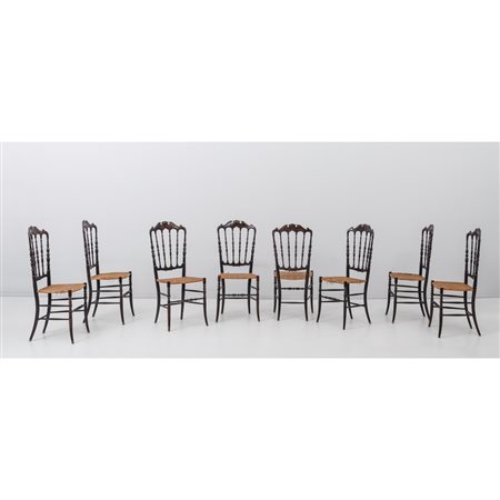 PRODUZIONE CHIAVARI 1950 ca., Otto sedie modello ‘Parigina’,