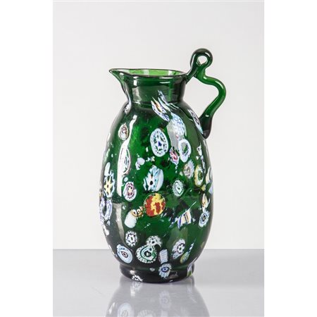 FRATELLI TOSO (Attr.le), Caraffa in vetro verde con murrine