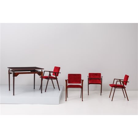 FRANCO ALBINI, Tavolo mod. 'TL3' e 4 poltrone mod. 'Luisa'