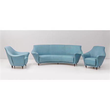 ICO PARISI, Divano curvo tre posti e coppia poltrone