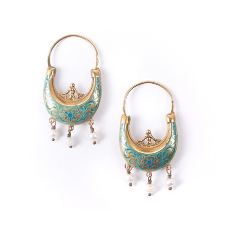 ORECCHINI a paniere in oro giallo 9 KT con smalti e perline