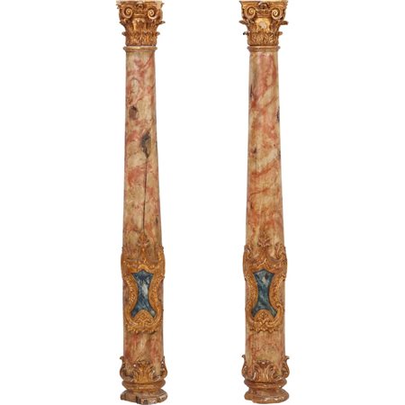 COPPIA COLONNE in legno laccato e dorato