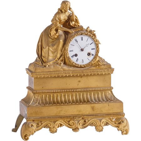 OROLOGIO in bronzo con scultura raffigurante "Gentildonna"