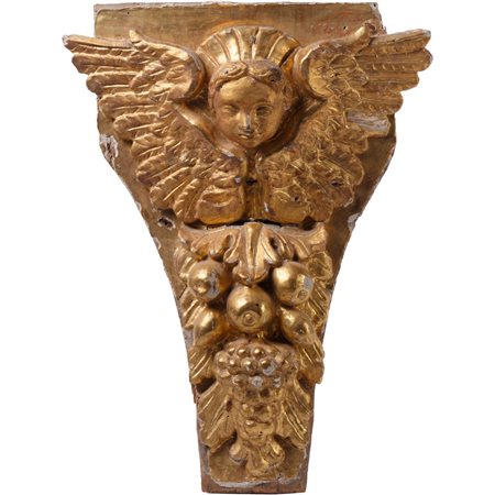 FRAMMENTO in legno intagliato, doratura ad oro zecchino