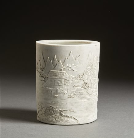  Arte Cinese - Porta pennelli in ceramica non invetriata 
Cina, XIX seoclo .