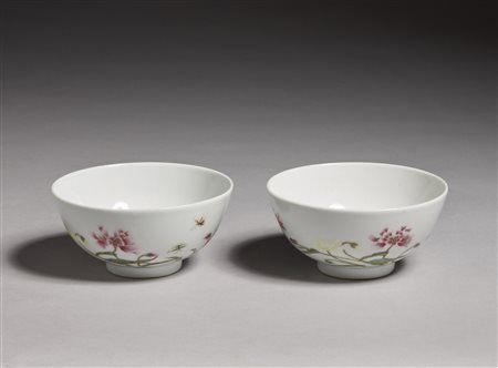  Arte Cinese - Coppia di ciotole famiglia rosa 
Cina, XIX - XX secolo .