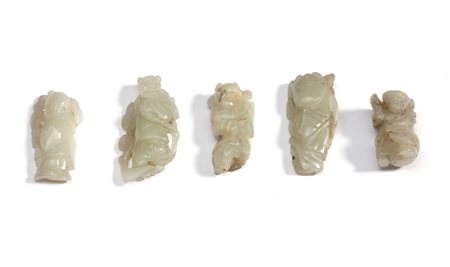  Arte Cinese - Gruppo di cinque intagli in giada bianca
Cina, XIX secolo 
.