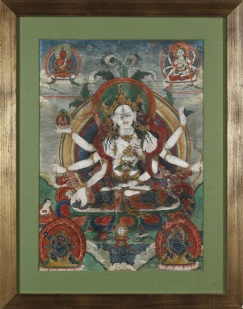  Arte Himalayana - Thangka  raffigurante Ushnishavijaya
Tibet, fine XVIII - XIX secolo .