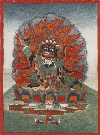  Arte Himalayana - Thangka in seta raffigurante Bernagchen Mahakala
Tibet, XX secolo.
