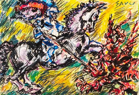 GAULI PIERO Milano (Milano ) 1916 S. Giorgio e il drago 2005 Olio e pastello...