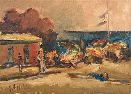 CAPPELLO EMANUELE Ragusa (Rg) 1936 Vacanzieri in spiaggia 1970 Olio su tela...