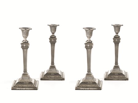 Quattro candelieri, Londra, 1782, in argento, fusto troncopiramidale...
