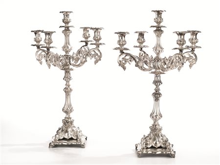 Coppia di candelabri, Austria-Ungheria, sec. XIX, facitore Alex Katsch in...