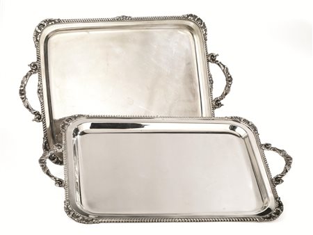 Coppia di guantiere, in argento sterling, di forma rettangolare, a due manici...