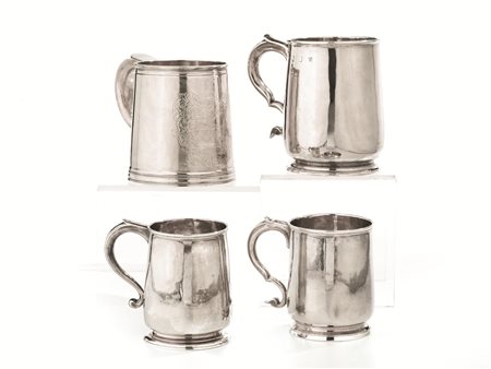 Cinque boccali, Londra secc. XVIII-XX, in argento di varie forme e misure...