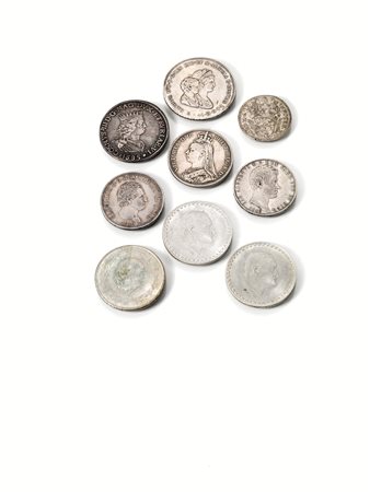 Nove monete in argento Livorno Cosimo III Tollero 1965, Regno d' Etruria...