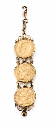 Porta-orologio da tasca in oro gialloreallizzato con tre monete sterline...