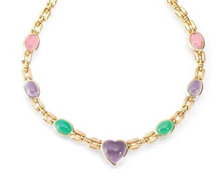 Collana in oro giallo, diamanti e pietre semipreziosereallizzata ad una fila...