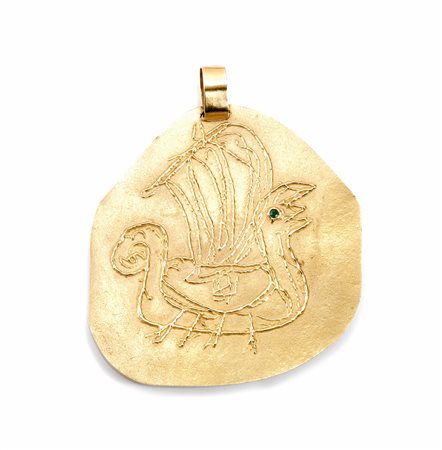 Pendente in oro giallo, Masenza, anni '70, in oro giallodi forma sagomata, in...