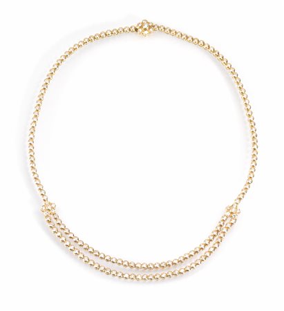 Collana in oro giallo e diamantila parte anteriore realizzata a due file di...
