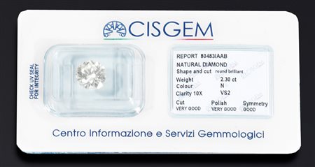 Diamante taglio brillante di ct 2,30colore N purezza VS2. Il brillante, entro...