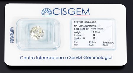 Diamante taglio brillante di ct 2,95colore Q-R, purezza I1. Il brillante,...
