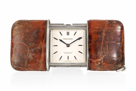 Orologio da tasca Movado Ermeto in acciaio e pelleCassa esterna scorrevole in...