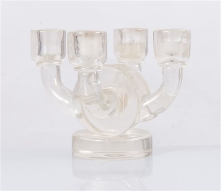 Portacandela in vetro con quattro braccia. Cm 13,5x18,5x16,4.