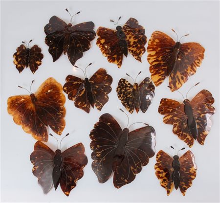 Lotto composto da nove farfalle in tartaruga. Rispettivamente di cm 32x30;cm...