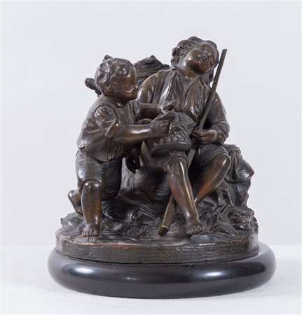 CYPRIEN FRANCOIS VENOT (1808 - 1886) "Cacciatori". Scultura in bronzo. Cm...