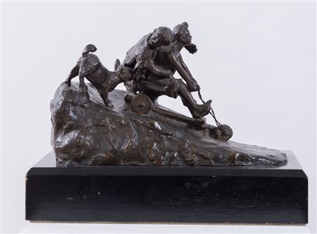 V. DI GIACOMO "La discesa", XIX-XX secolo. Scultura in bronzo....