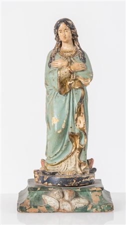 Madonna assunta. Scultura in terracotta policroma. Emilia, XIX secolo. Cm...