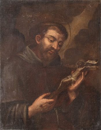 Maestro del XVIII secolo. "S. Francesco". Olio su tela. Cm 63x49.